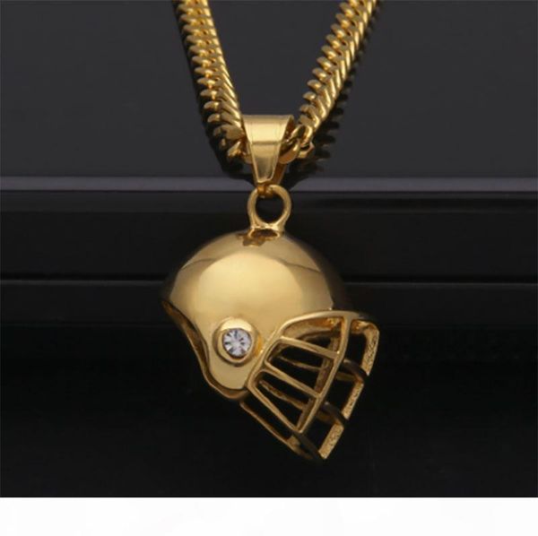 

r mens hip hop gold plated iced out cz stainless steel riding football helmet pendant necklace whosales 5mm 27 &quot ;cuba chain neckla, Silver
