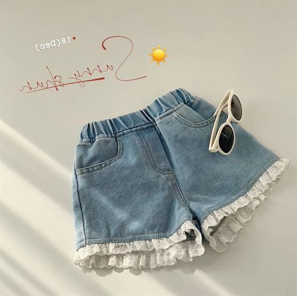 

2020 new korean children's cute sweet and comfortable soft denim lace and shorts lace shorts, Blue