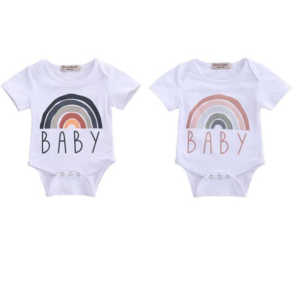 

rainbow bodysuit toddler baby boys girls white cotton bodysuit short sleeve letter print bodysuit outfits, Blue