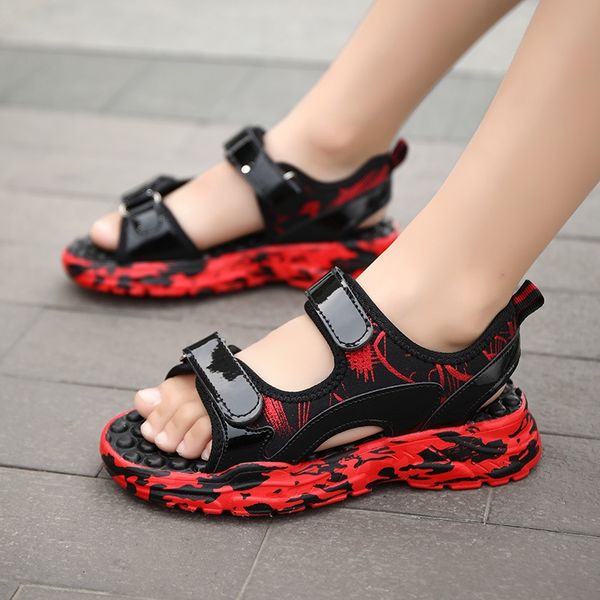 

girls' 2020 new and sandals children's korean sports men's medium and large children's soft bottom sandals sandals, Black;red