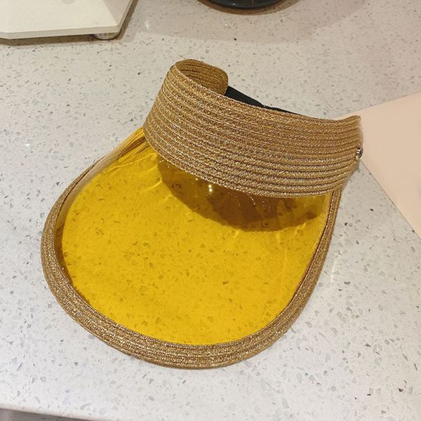 

women glitter woven empty sun hat clear visor sunscreen foldable beach cap 449f, Blue;gray