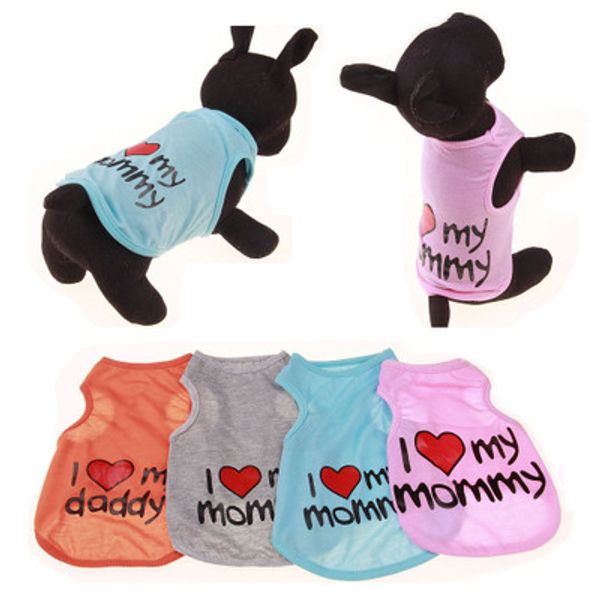

dog apparel cat dog shirt breathable cotton clothes for puppy dogs love my mommy daddy printed