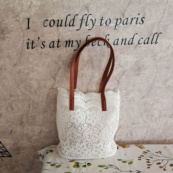 

floral lace handbag women beach shoulder bag child mother bucket shoulder bags -opk