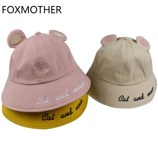 

foxmother new gorras cute cartoon yellow pink black cat ears mouse bucket hats women caps chapeau femme summer, Blue;gray