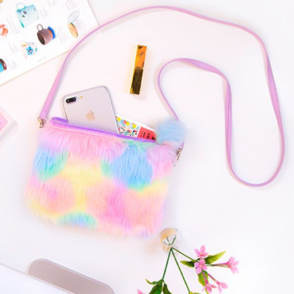 

осень зима crossbody сумка женщины леди повседневная плюшевые смазливая цепи сумки на ремне, сладкий красочные плеча kawaii сумка для девоче