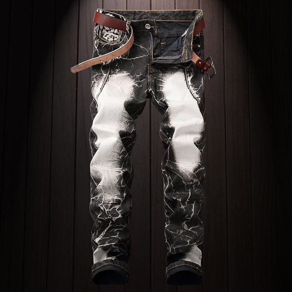 

men plus size straight jeans male distressed denim pants biker jeans, Blue