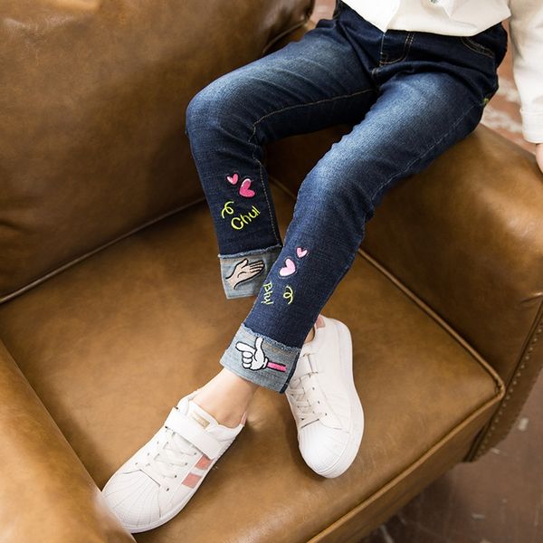 

girls jeans autumn girls korean style small jeans crawler children's foreign style season pants big children's pants, Blue