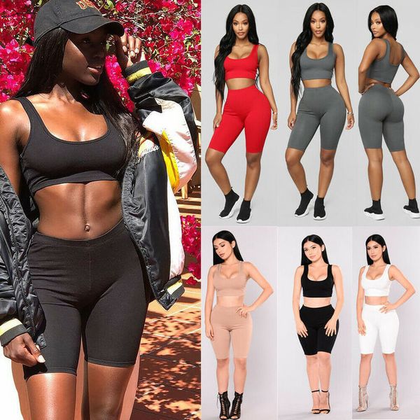 

two piece set outfits crop and biker shorts set summer matching sets gym fitness sportwear summer clothes for women, Gray