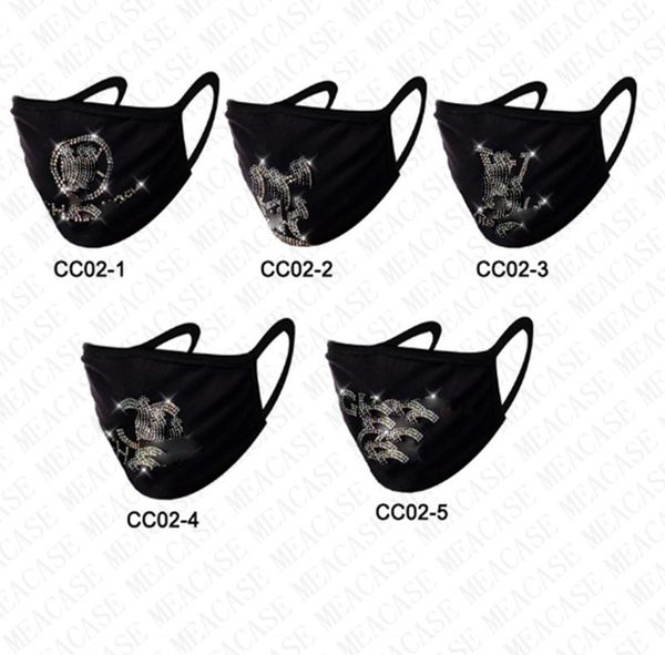 

diamond rhinestone masks black fashion face mask washable reusable glitter shinny gem jewel mouth-muffle dust haze protecter d72714