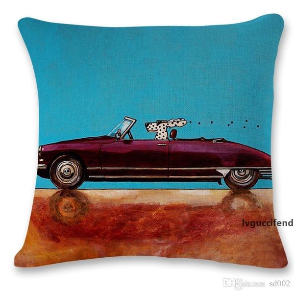

water colour anime pillowslip dog car pattern pillowcase flax pillow cover 45cmx45cm living room supplies superior quality 5hs c1