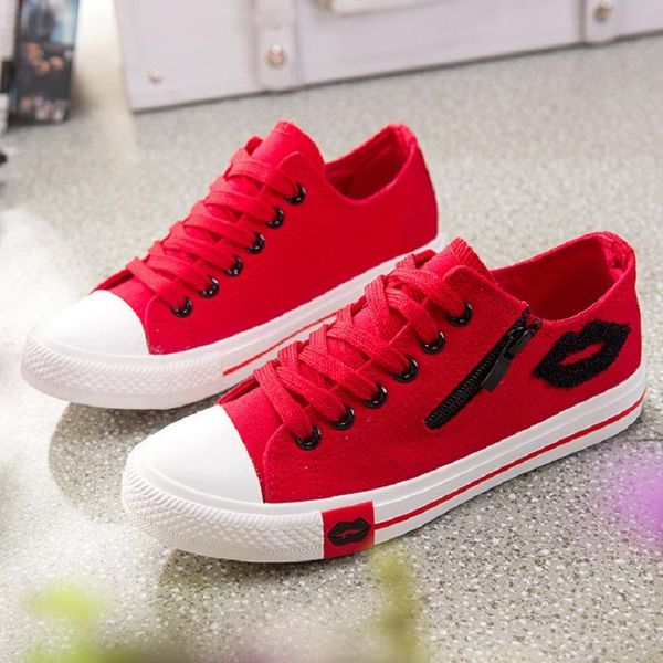 

designer women sneakers summer casual white canvas shoes basket femme flats comfortable trainers zipper red lips sapato feminino, Black
