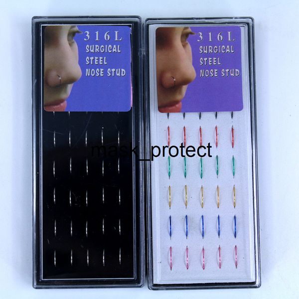 

40 boxed anti-allergy medical stainless steel nail without drill nose ring body puncture jewelry, Golden;white