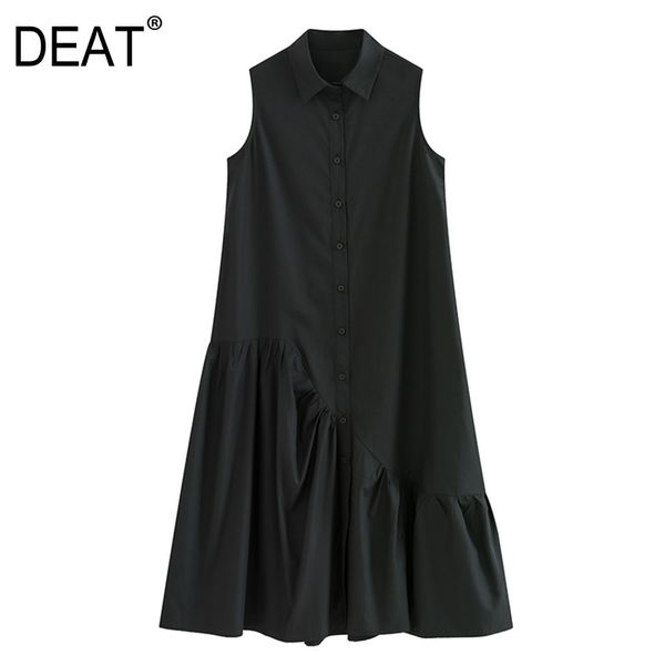 

deat] 2020 dress women sleeveless lapel collar solid long length patchwork irregular loose high street new summer fashion am600, Black;gray