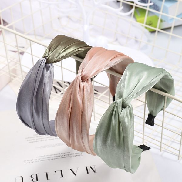 

6 colors womens headband solid twist hairband bow knot cross tie cloth headwrap hair band hoop headwear hair bands accessories, Silver