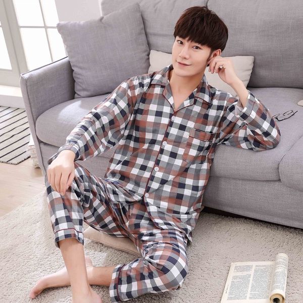 

b8z6m autumn new clothes clothes home furnishing clothing men's pajamas double-sided cotton long-sleeved autumn middle-aged cardigan la, Blue;red