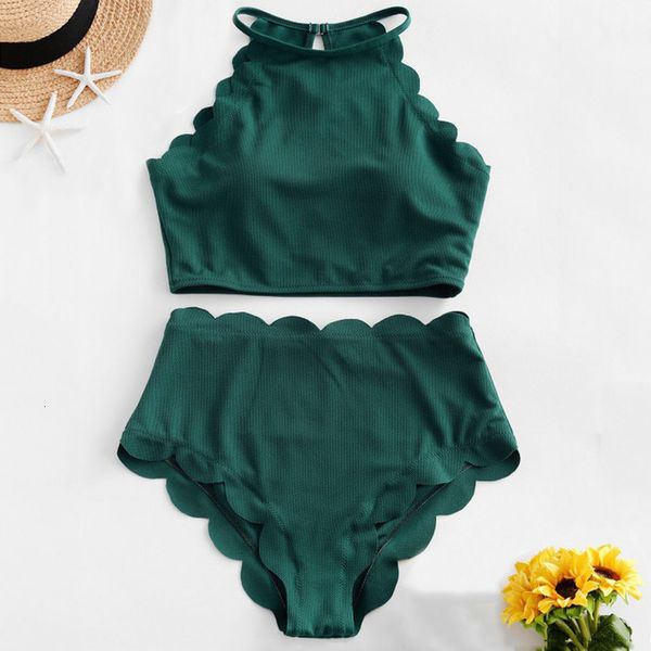 

микро бикини женщины 2020 sexy soilds текстурированные scalloped tankini купальник бикини пляжная swimmear купальный костюм женщины, White;black