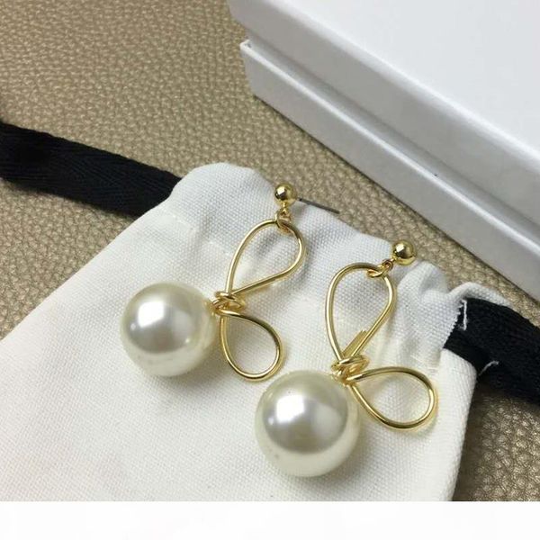 

y new fashion elegant women earrings jewelry yellow gold plated pearl bow earrings for girls women for party wedding, Golden;silver
