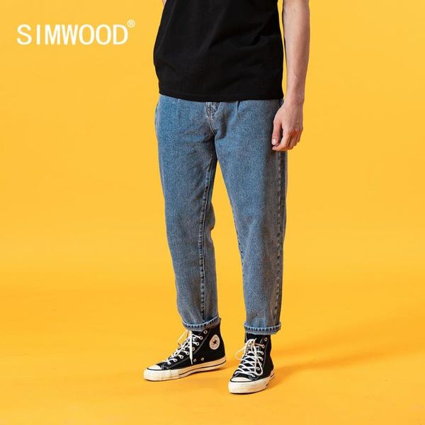 

simwood 2020 summer new loose tapered jeans men classical denim trousers plus size 100% cotton ankle-length jean sj130405, Blue
