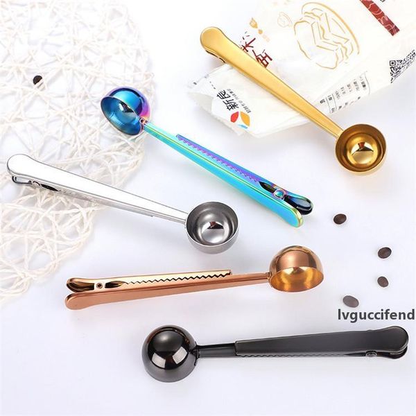 

5 colors coffee scoops measure spoons stainless steel 430 bake spoons with clip kitchen measuring tools