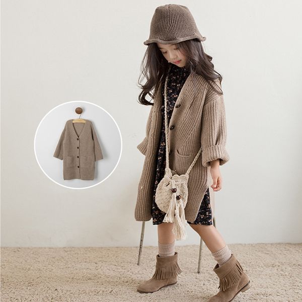 

girls korean style new autumn loose coarse sweater medium and large girl coat sweater coat cardigan medium and long style, Blue