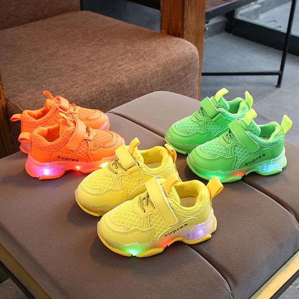 

children's luminous sports luminous sports sneakers 2019 autumn new boys' dad shoes girls' korean candy color lighting casual, Black
