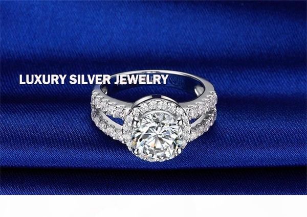 

g diamond ring real solid 925 silver wedding rings jewelry for women 2 carat sona cz diamond engagement rings accessories xmj510, Slivery;golden
