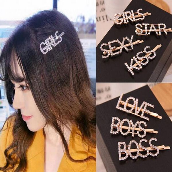 

letter rhinestone hairpins women hair clips pins barrettes accessories for women girls hair hairclip hairgrip headress jewelry d73102, Slivery;white