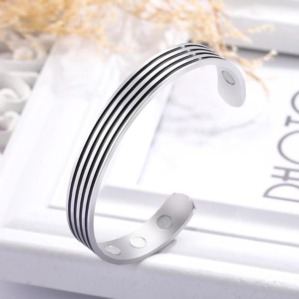 

skyrim fashion stripe lines magnetic bracelet women men adjustable stainless steel rose gold color therapy health bangles gift, Black