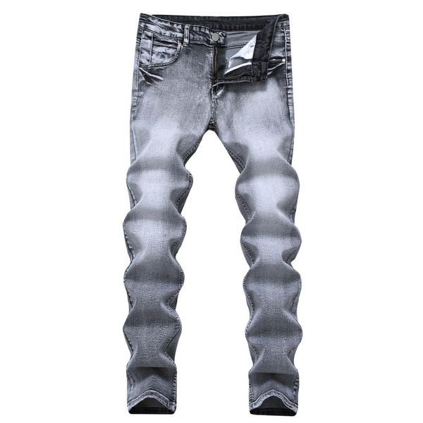 

foreign trade light gray stretch jeans men nostalgic straight slim fit stretch denim pants classic jeans cowboys trousers young, Blue