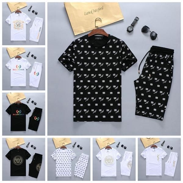 

new fashion sportswear t-shirt shorts suit 2020summer brand t-shirt men's letter printing men's short-sleeved t-shirt sports s, Gray