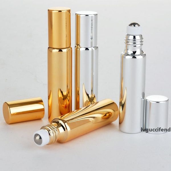 

10ml uv glass essential oil roll-on bottle gold & silver bright steel ball jar container wholesale