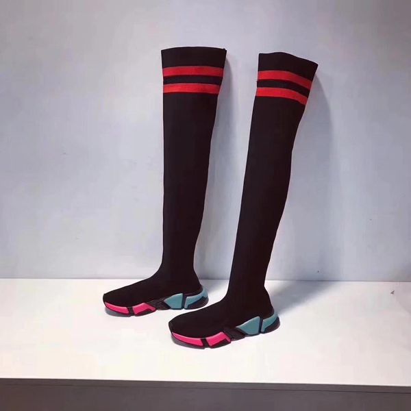 

selling original box mixed colors thigh high woman boots speed trainer race shoes slip on casual boots woman flat size 35-40 01, Black