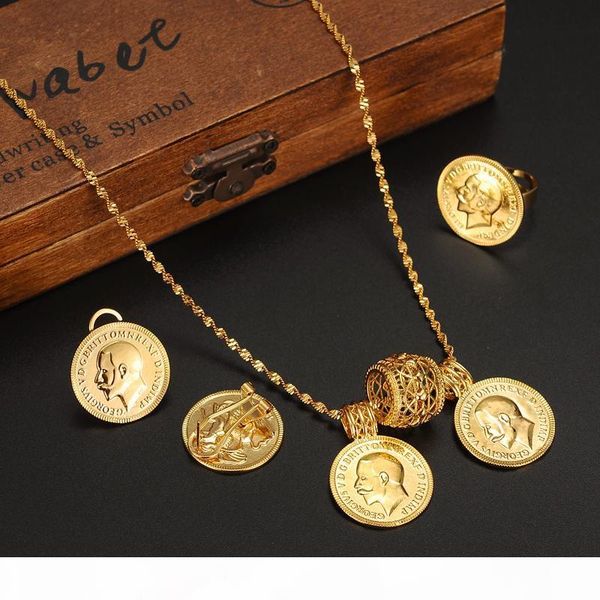 

r 24k real solid gold coin jewelry sets ,ethiopian coin set necklace twin pendant earrings ring habesha wedding eritrea africa arab gif, Silver