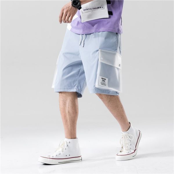 

two-tone color block лоскутная сыпучие fit cargo shorts 2020 mens уличная harajuku вскользь карманы короткие joggers sweatpants мужской, White;black