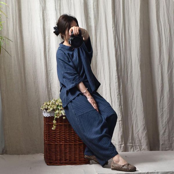 

women's pants & capris women loose elastic waist patchwork striped harem ladies cotton linen trousers female 2021 summer autumn, Black;white