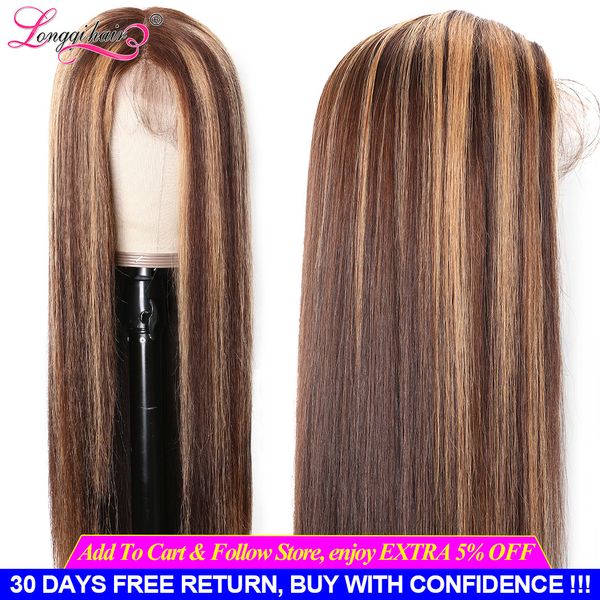 

5 23 d longqi brown wig 150% density guilelessness front human hair straight wig remy brazilian, Black