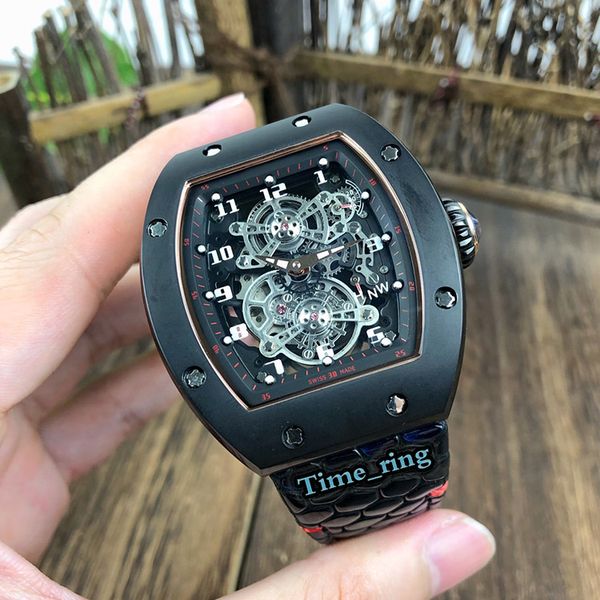 

edition rm17-01 skeleton dial black steel case japan miyota automatic movement rm17-01 mens watch leather strap fashion sport watches, Slivery;brown
