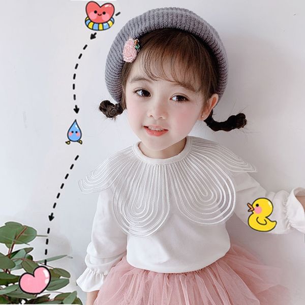

girls long sleeve t- base shirt 2020 autumn new baby children's foreign style lace doll lace collar doll shirt, Blue