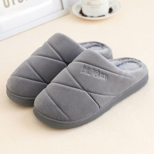 

men indoor slippers short plush winter autumn flat shoes male home bedroom slides gray slip on female house floor slippers, Black