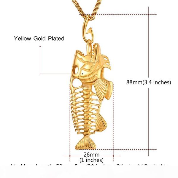 

необычные рыбы скелет ожерелье из нержавеющей стали 316l 18k real позолоченный уникальный дизайн мужчины ювелирные изделия, Silver