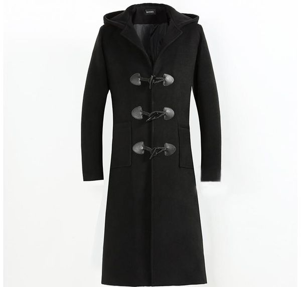 

men's wool & blends autumn winter coat men casual woolen slim fit outwear abrigo hombre casacos mens long trench coats 4xl, Black