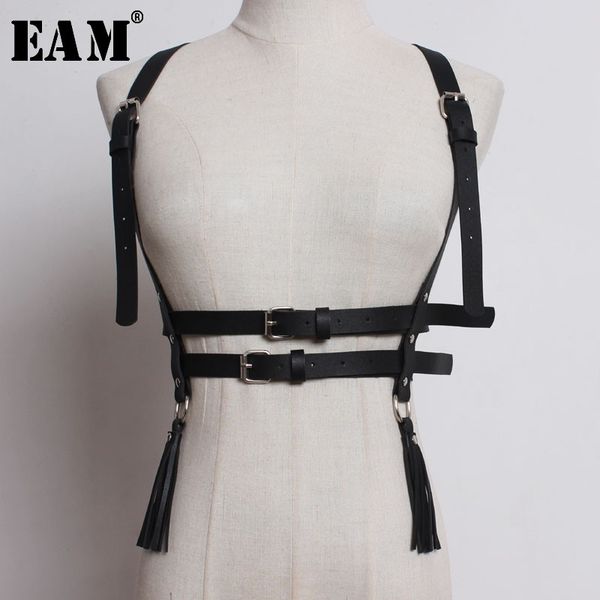 

eam] 2020 new spring summer strap buckle split joint personality 3 colors pu lether belt women fashion tide all-match jo083, Black;brown