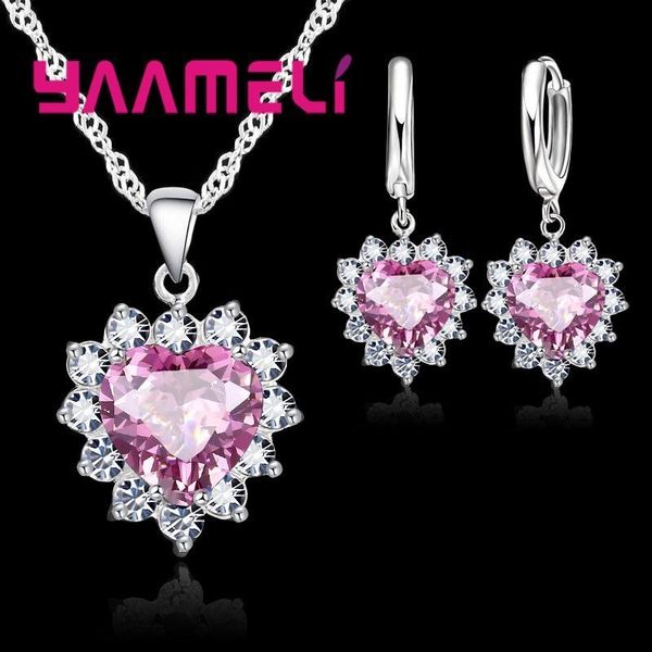 

new suit heart shape fashion women wedding silver jewelry set crystal earring necklace pendant rhinestone sale