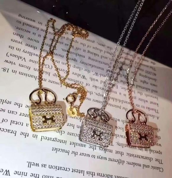 

2020 high-end custom 925 sterling silver gold-plated diamond classic kelly original bag necklace with original box, Black