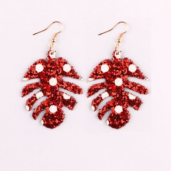 

christmas sequins glitter leather leaf earrings collection for women white dot hollow leaves faux leather statement earrings holiday jewelry, Silver
