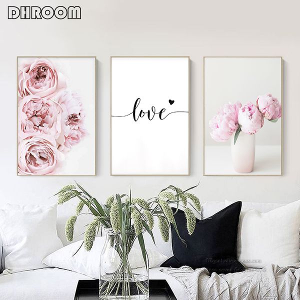 

paintings canvas painting nordic decor pink peony flower poster and print love wall art floral picture bedroom home decoration