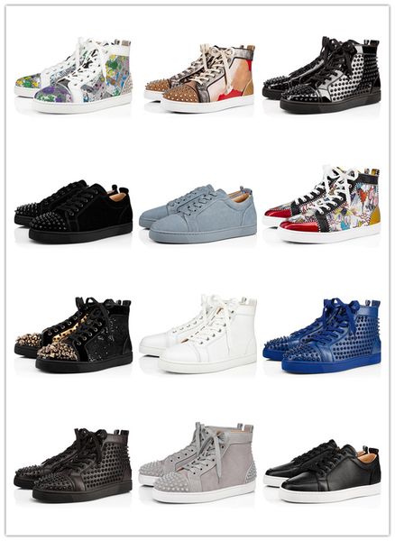 

womens casual shoe classic black party shoes spikes red bottom sneaker flat mens high lace-up fashion wedding chaussures