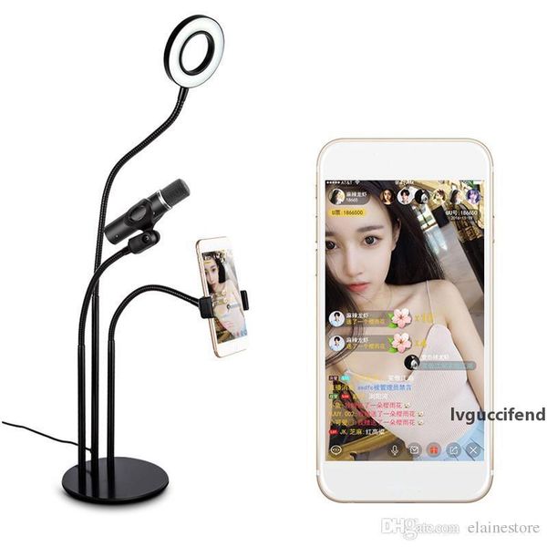 

3 in 1 led selfie ring light with mobile phone clip holder and microphone holder lazy bracket desk for samsung android phone