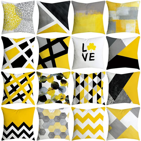 

pineapple leaf print yellow pillow case waist throw home sofa throw seat square pillow cover home decor accessories