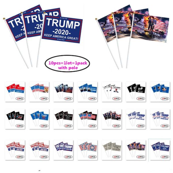 

10pcs / set trump hand флаг 14 * 21см дональд трамп летучий сша рука флага trump 2020 выборы баннер флаги камуфляж флаг 21 стили hh9-3127